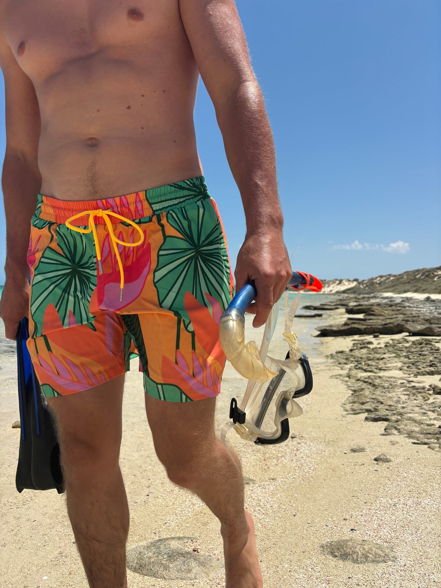 Pleated Plants Printed Swim Trunks