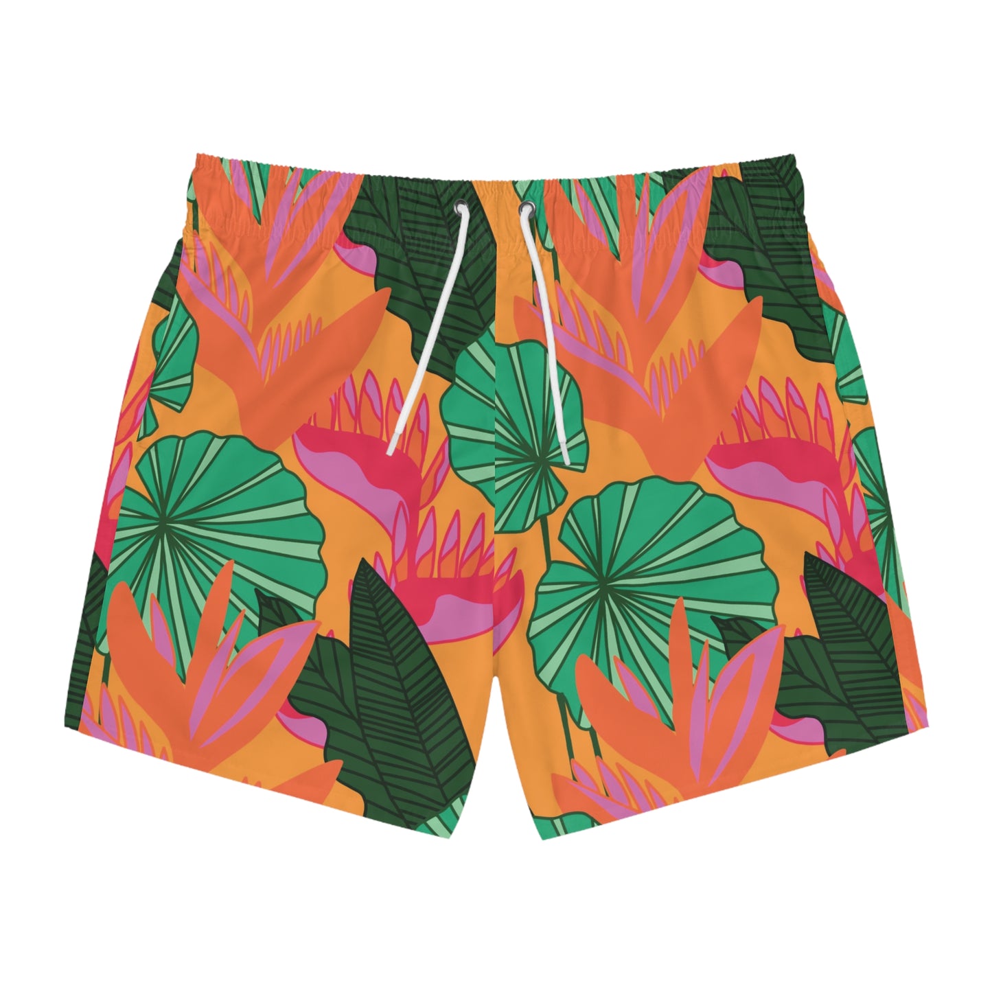 Pleated Plants Printed Swim Trunks