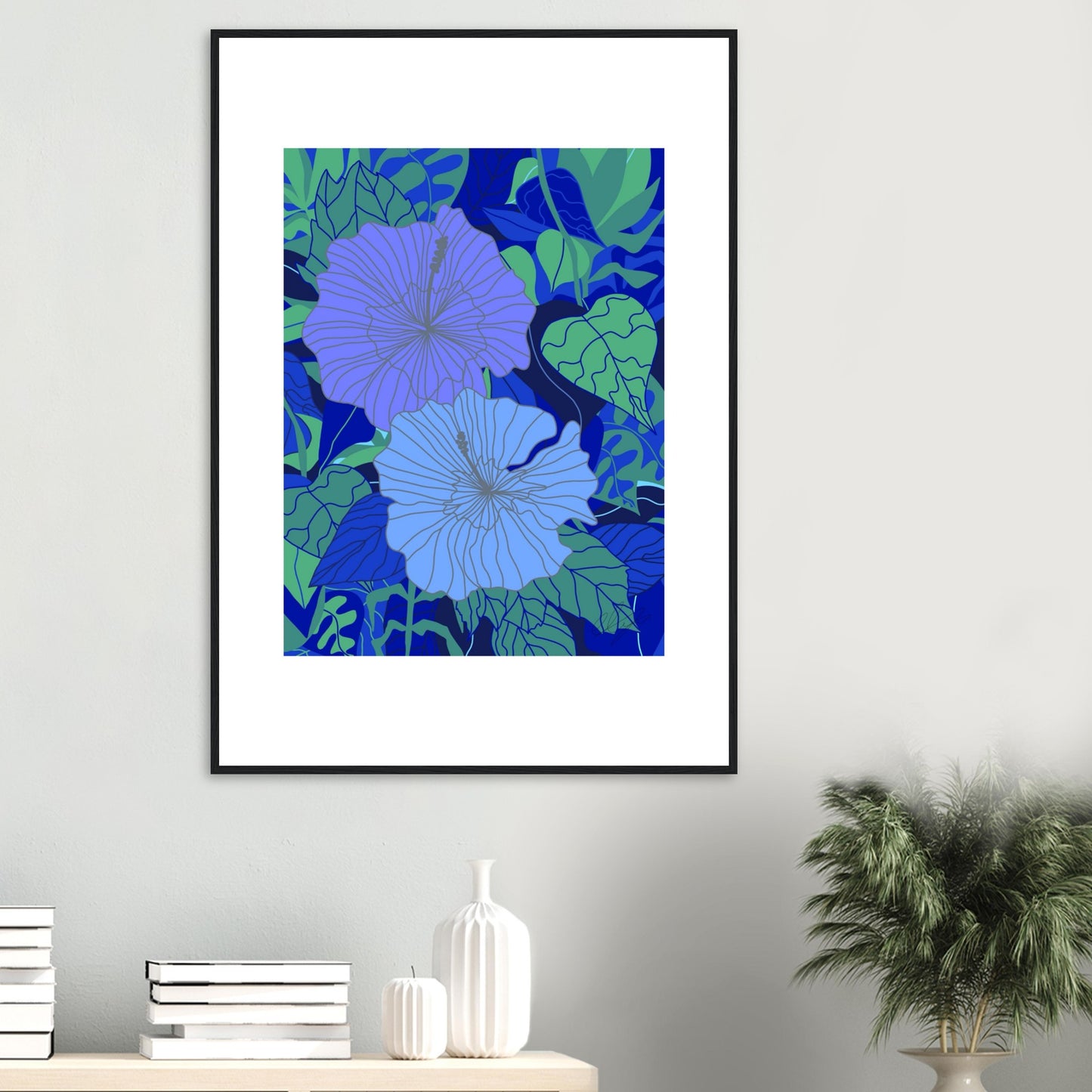 Blue Hibiscus Flower™ Matte Wooden Framed Wall Art