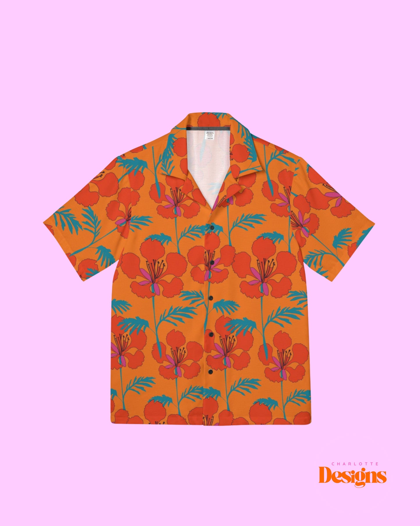 Men's Hot Orange Floral Tropical Dance Shirt – For Salsa, Latin Nights & Summer Vibes