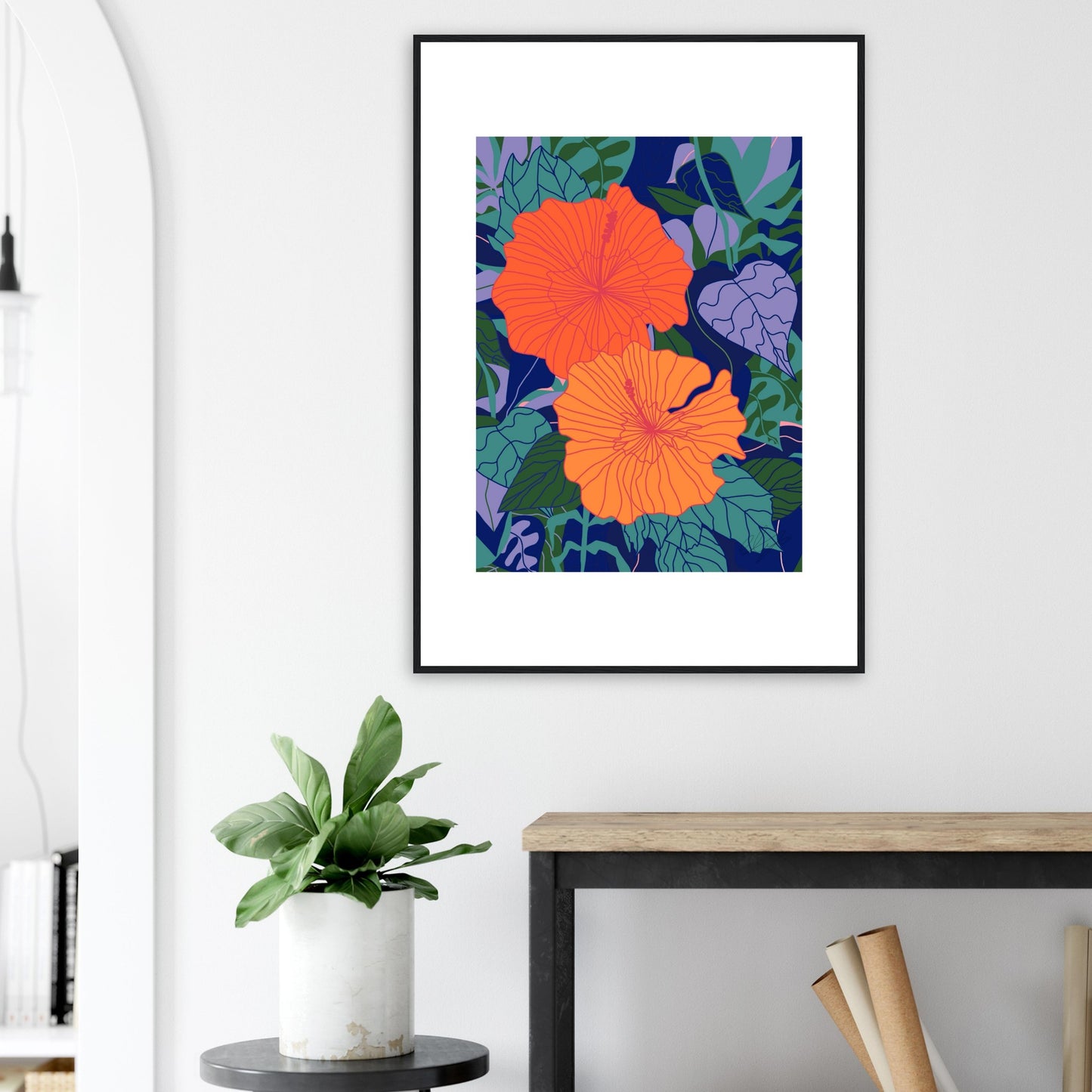 Blood Orange Hibiscus Flower™ Premium Wooden Framed Matte Poster
