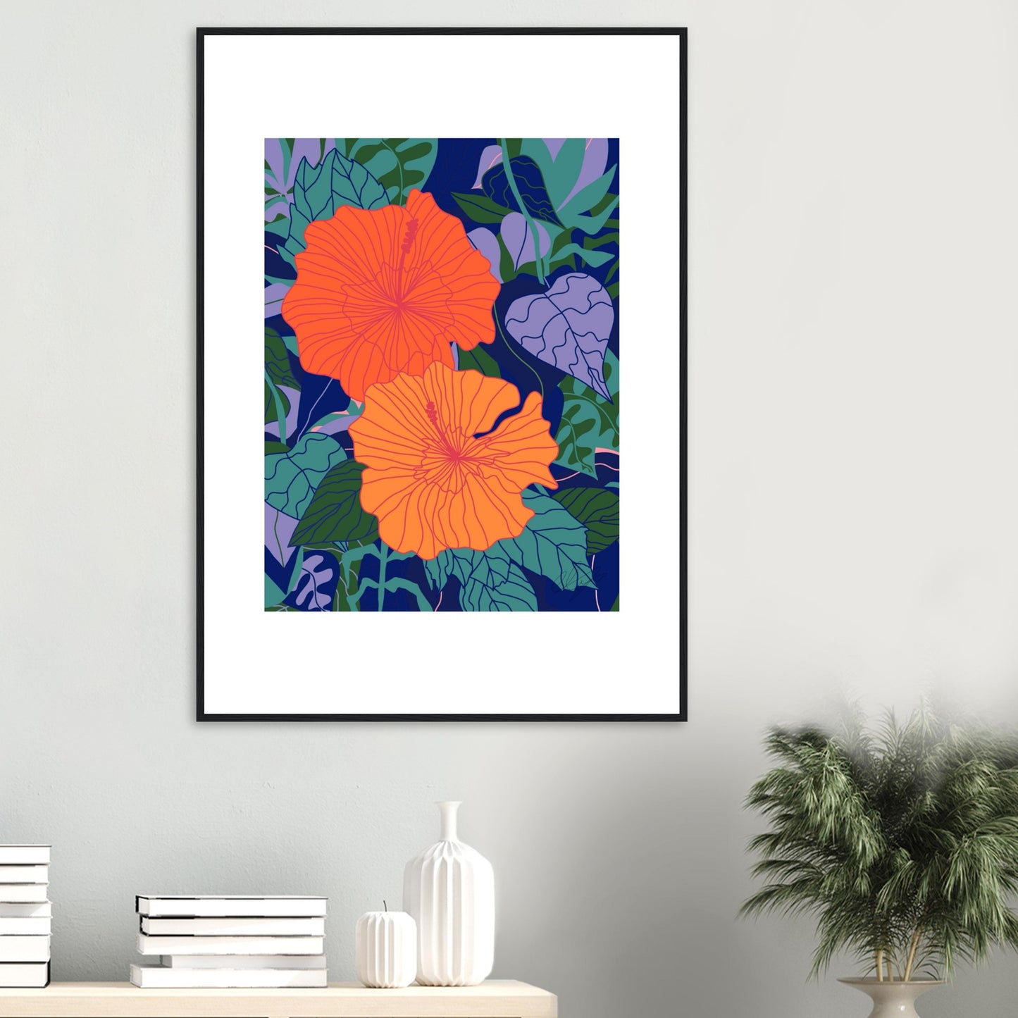 Blood Orange Hibiscus Flower™ Premium Wooden Framed Matte Poster