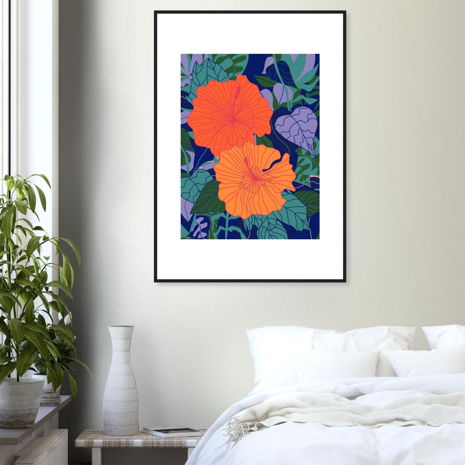 Blood Orange Hibiscus Flower™ Premium Wooden Framed Matte Poster