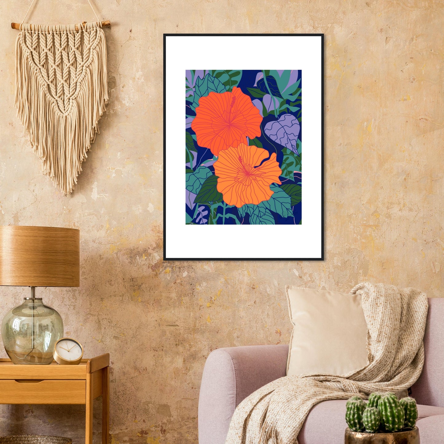 Blood Orange Hibiscus Flower™ Premium Wooden Framed Matte Poster