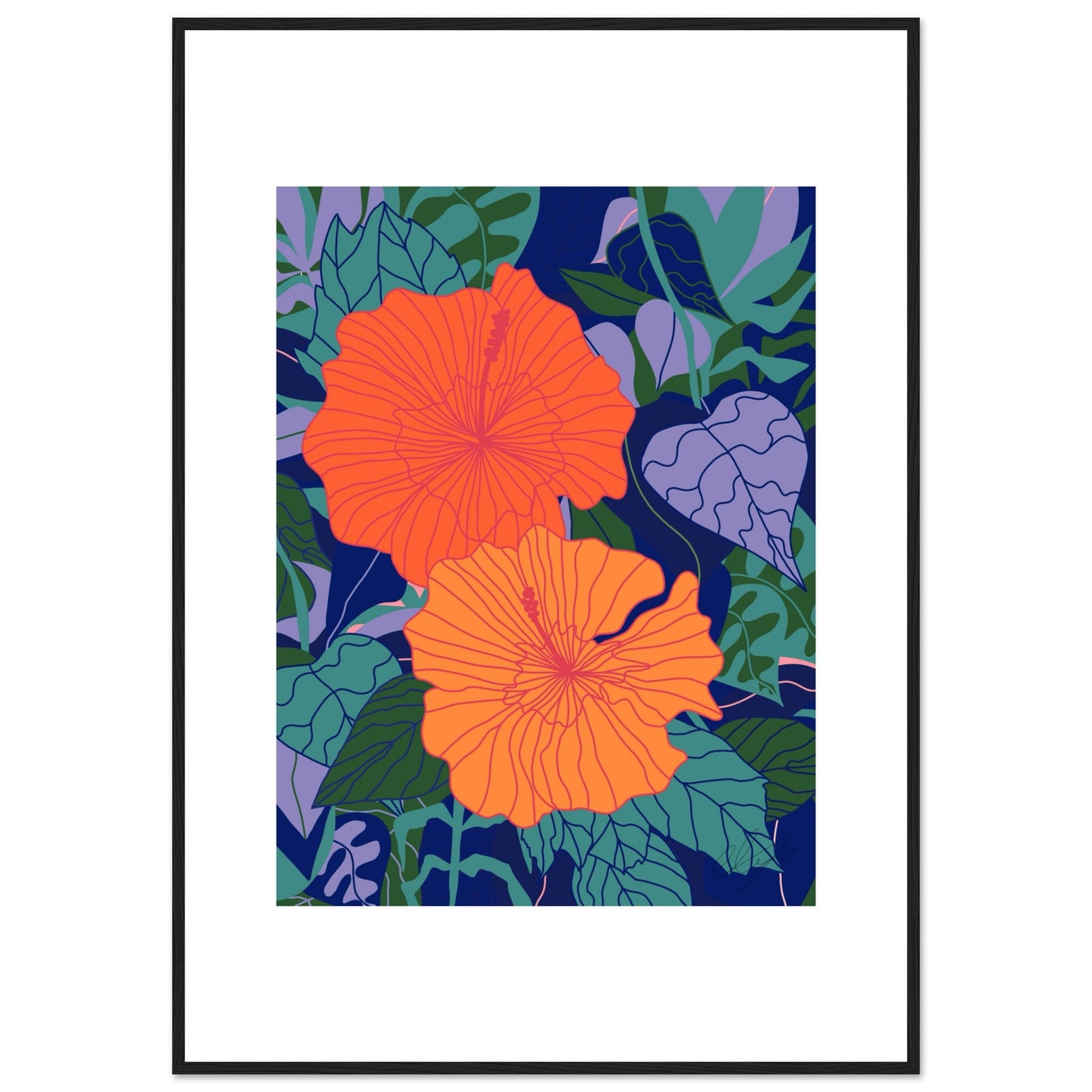 Blood Orange Hibiscus Flower™ Premium Wooden Framed Matte Poster