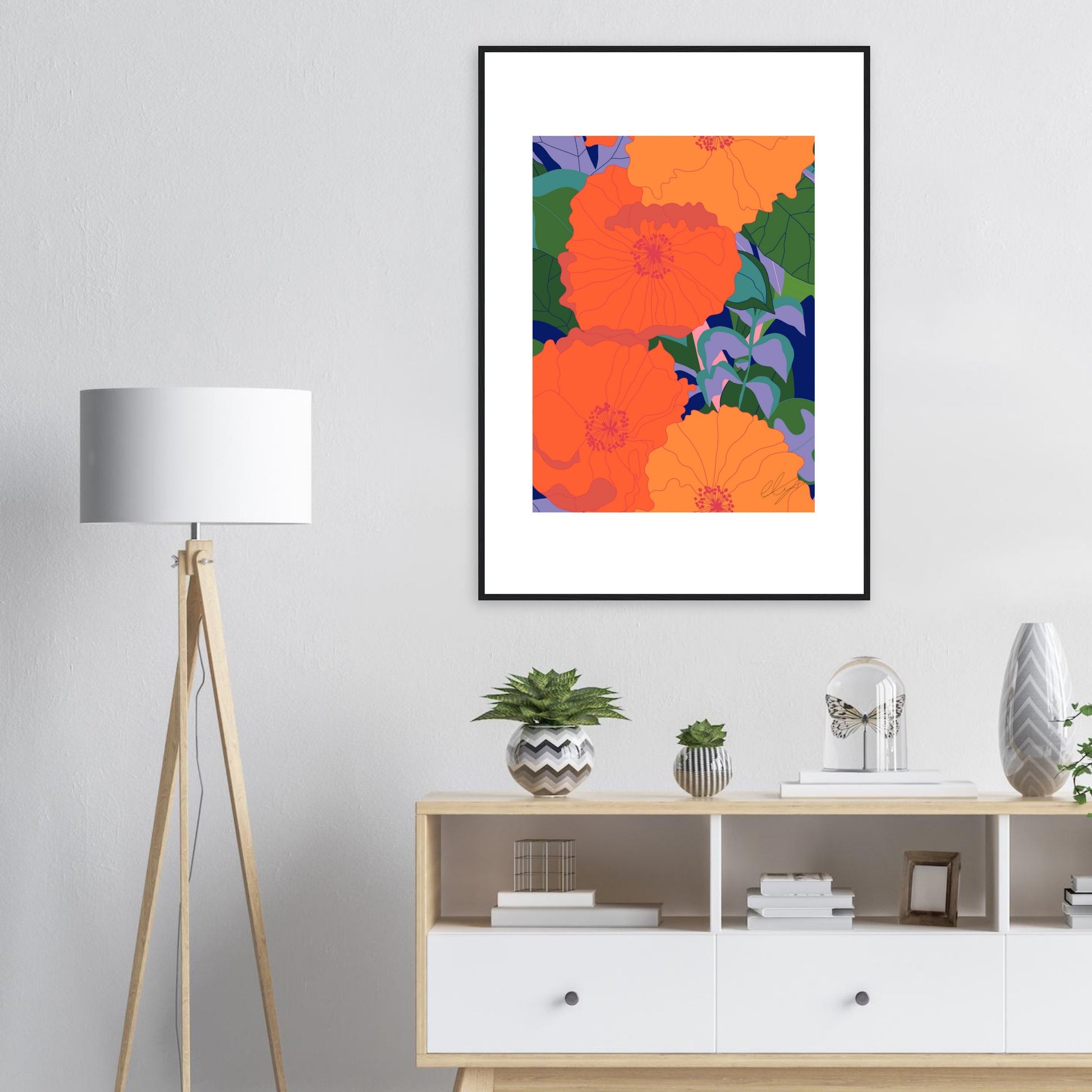 Blood Orange Inferno Blossoms™ Wooden Framed Matte Poster