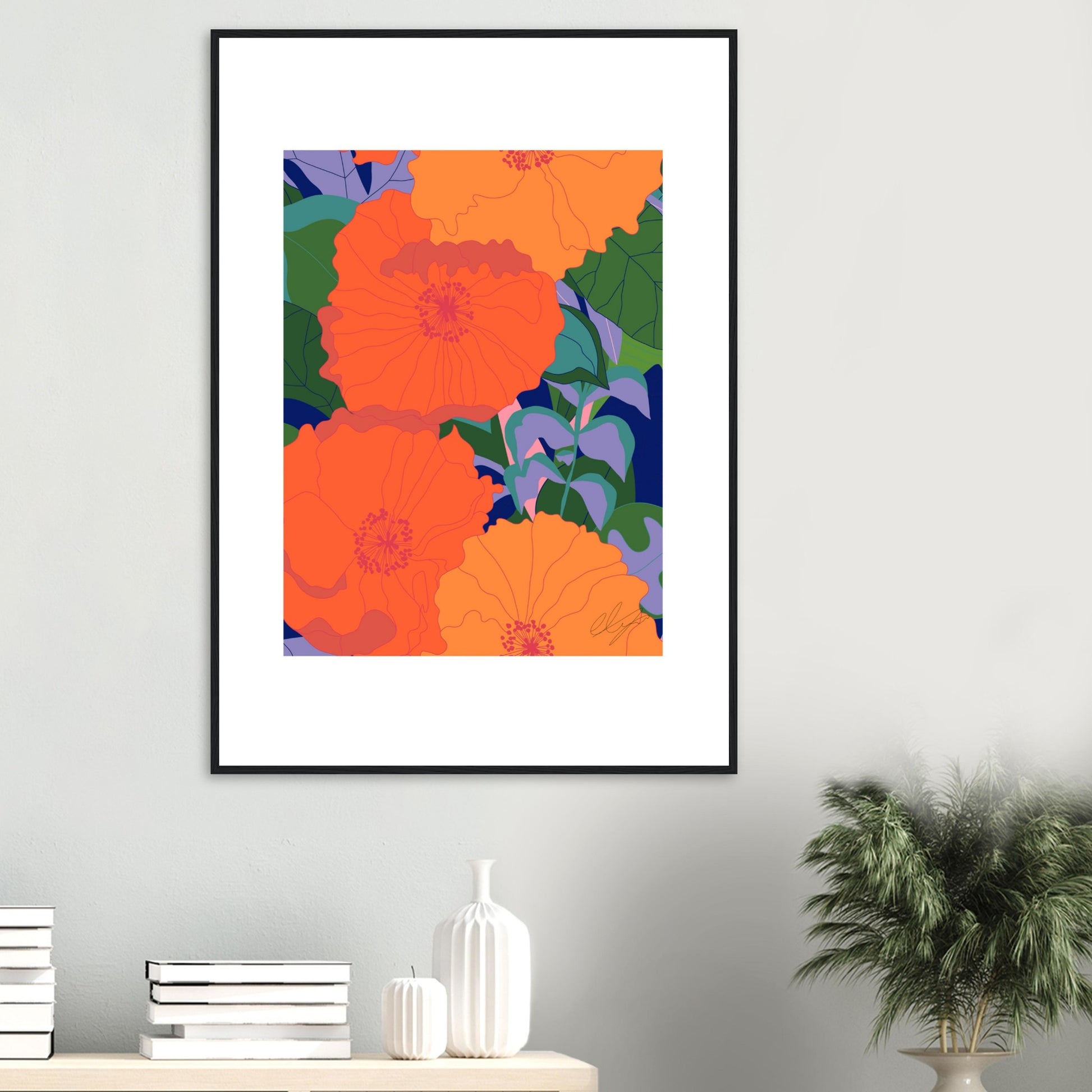Blood Orange Inferno Blossoms™ Wooden Framed Matte Poster