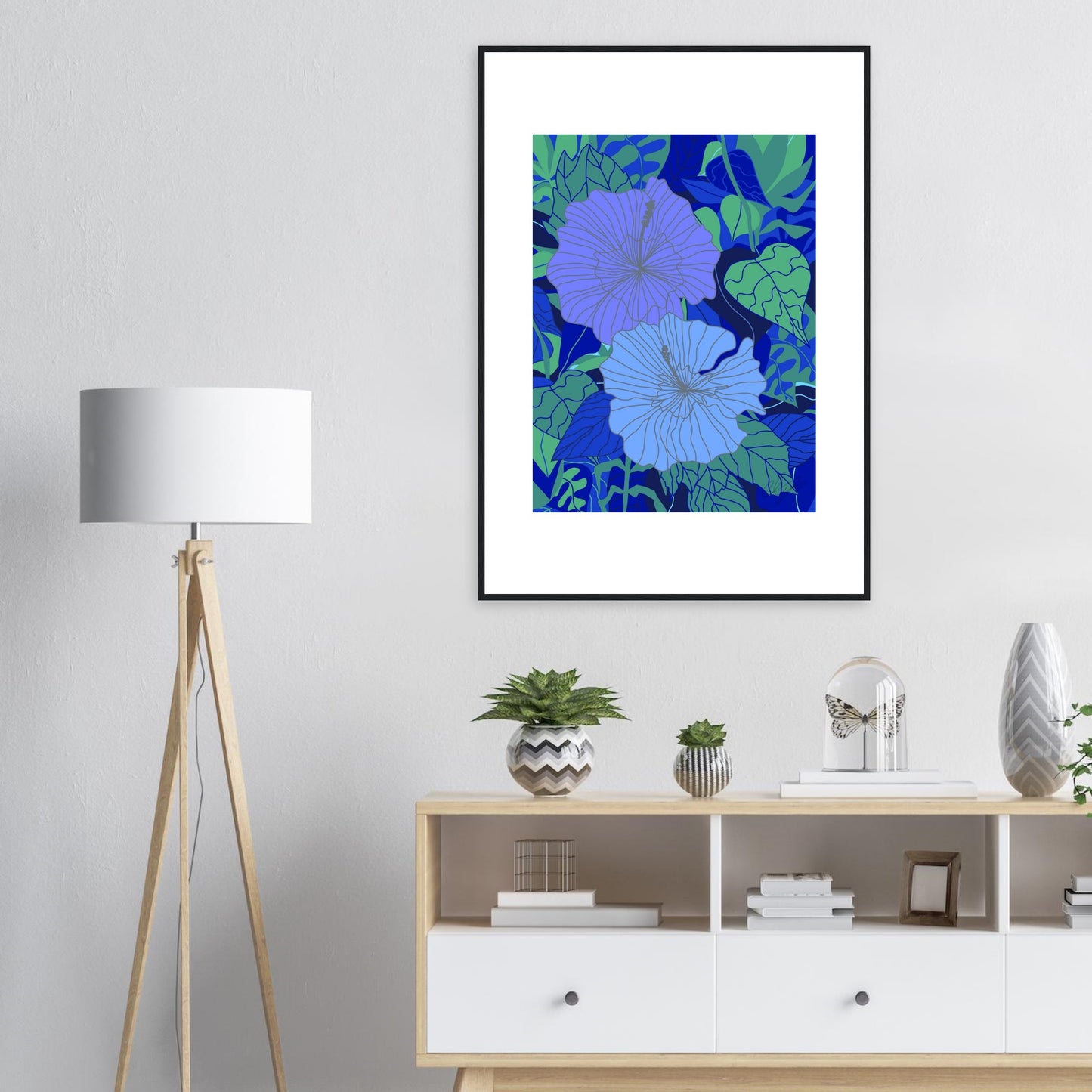 Blue Hibiscus Flower™ Matte Wooden Framed Wall Art