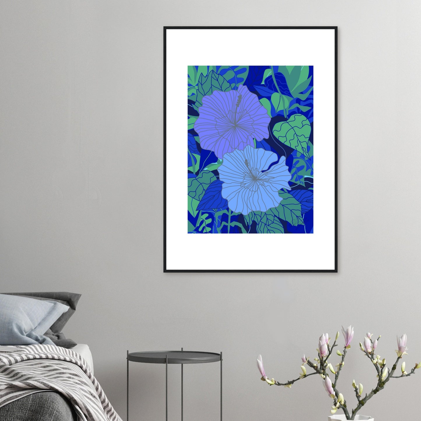Blue Hibiscus Flower™ Matte Wooden Framed Wall Art