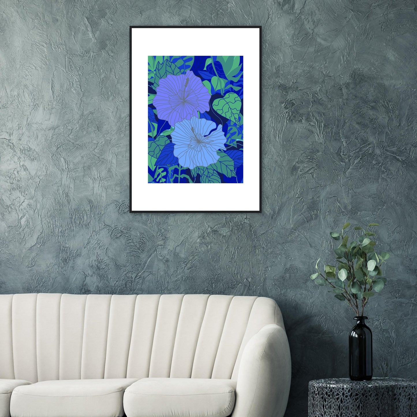 Blue Hibiscus Flower™ Matte Wooden Framed Wall Art
