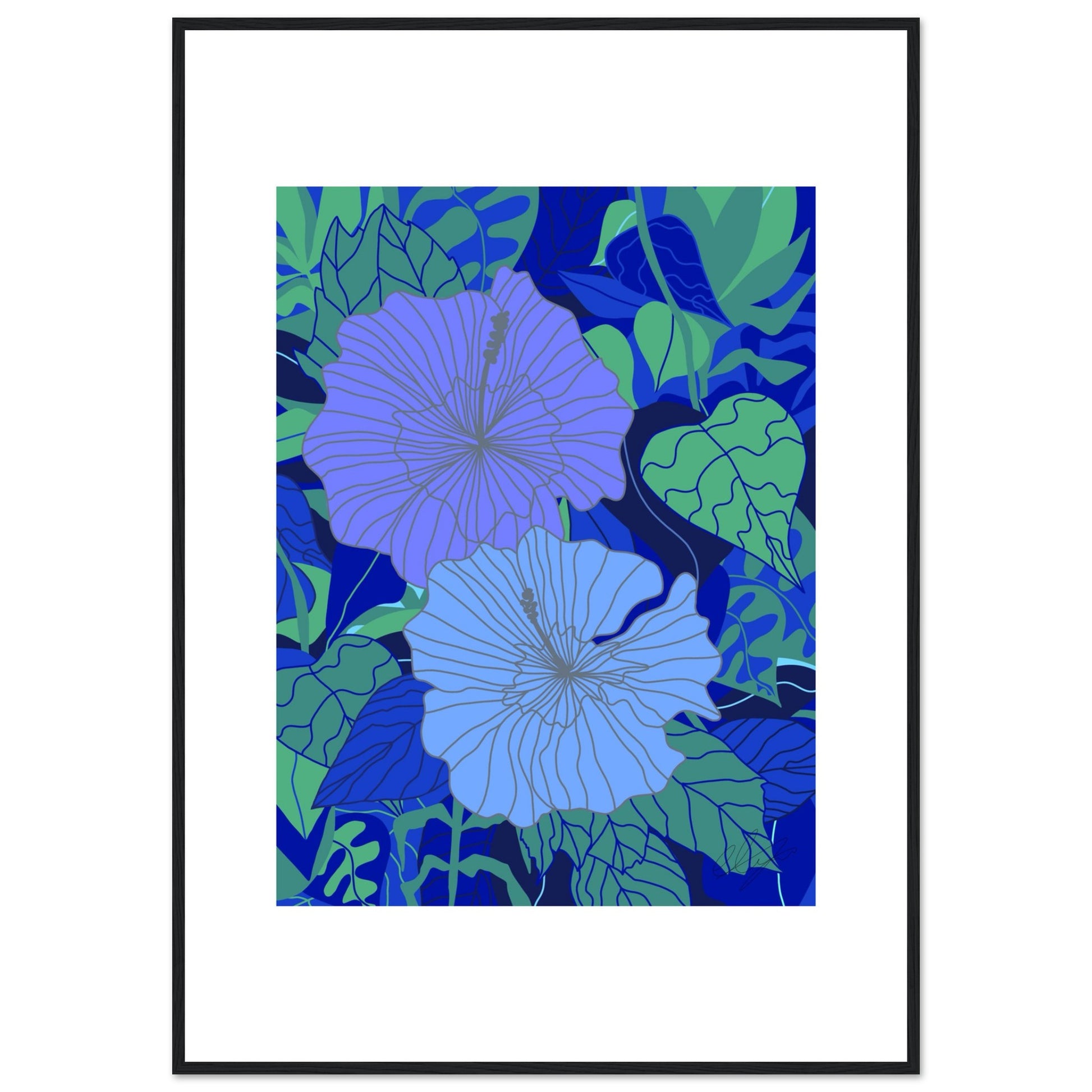 Blue Hibiscus Flower™ Matte Wooden Framed Wall Art