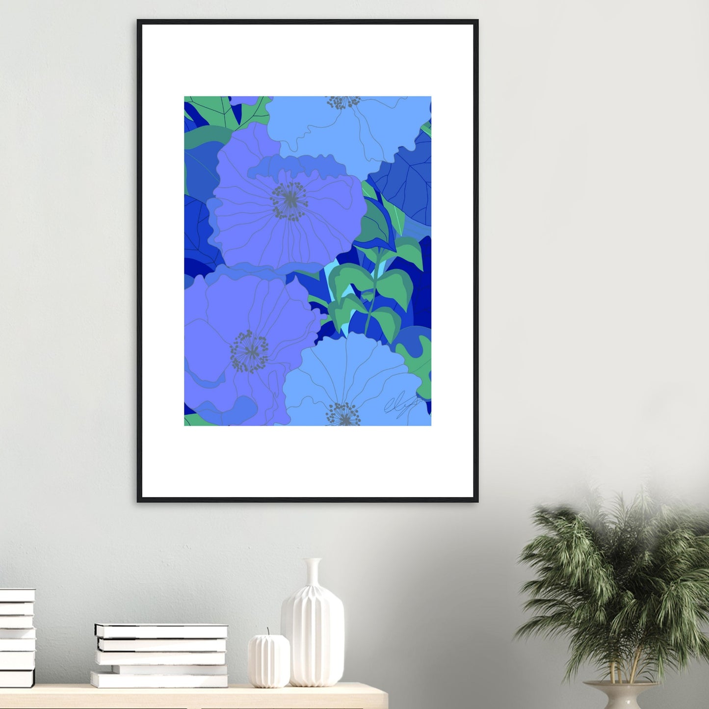 Blue Inferno Blossoms™ Premium Matte Wooden Framed Poster