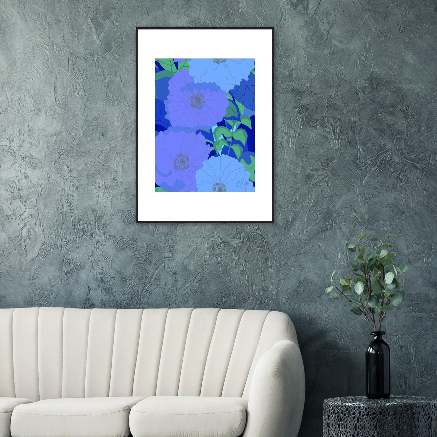 Blue Inferno Blossoms™ Premium Matte Wooden Framed Poster