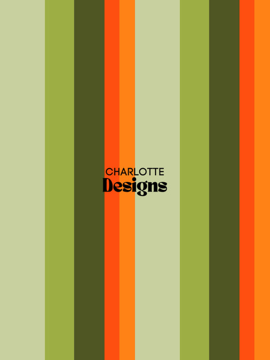 Retro ‘Stripe’™ Green & Orange Seamless Print Design