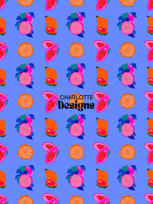 Fruit Machine™ Blue Print – Vibrant Tropical Design