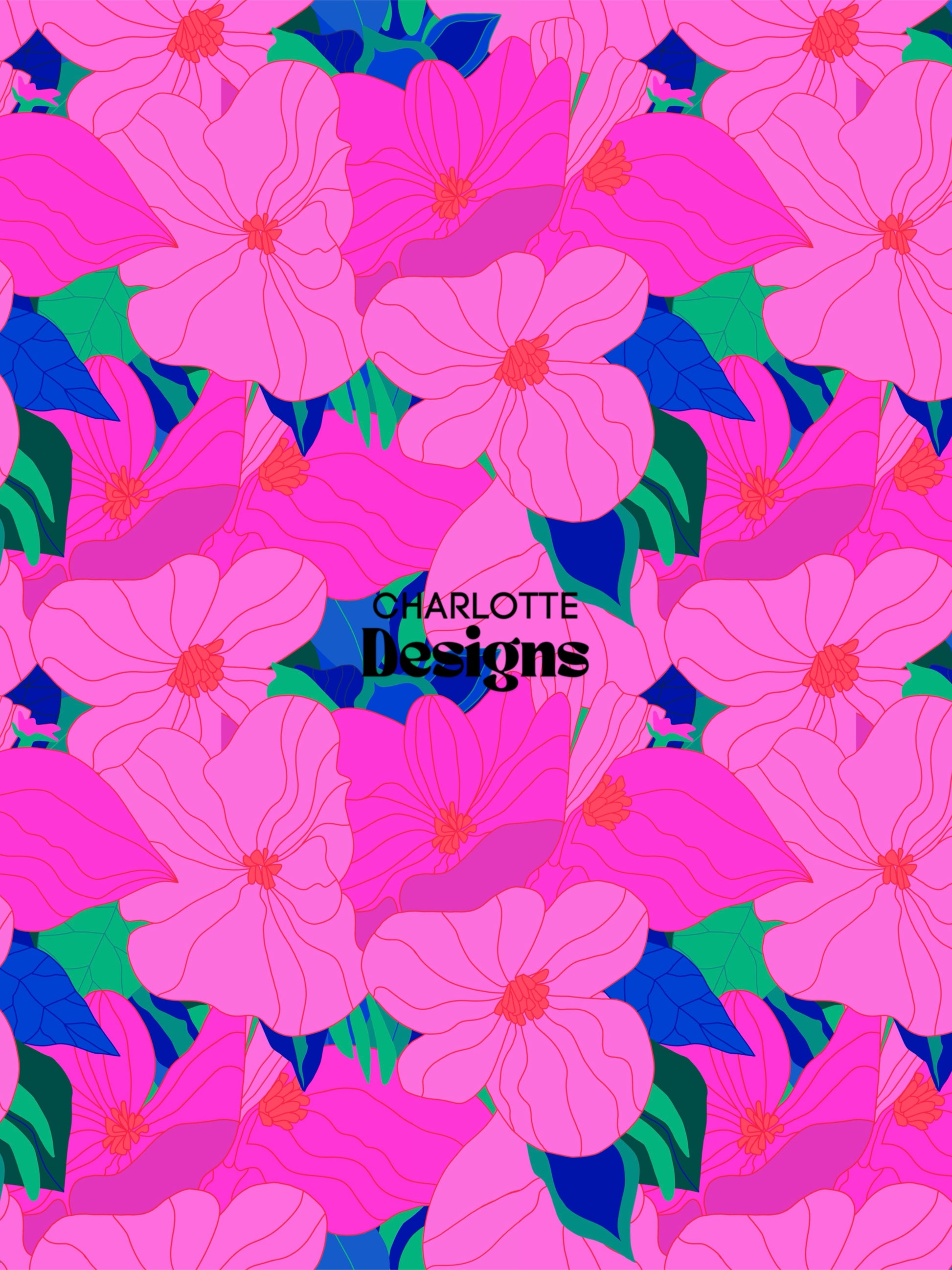 Hot Pink Flowers™ Bold Floral Print by Charlotte Designs