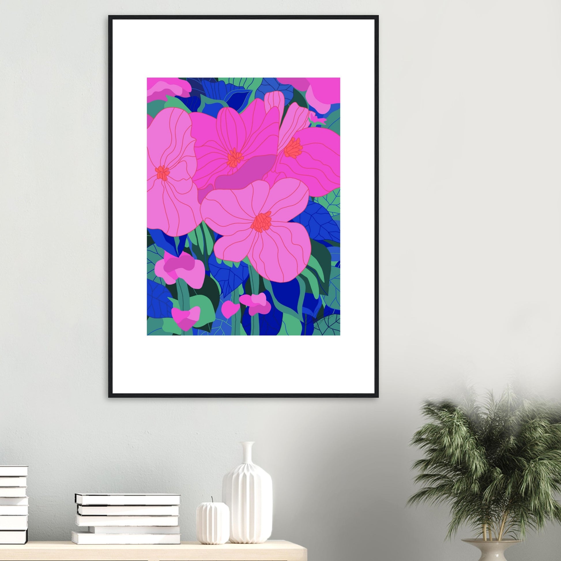 Hot Pink Flowers™ Matte Paper Wooden Framed Poster