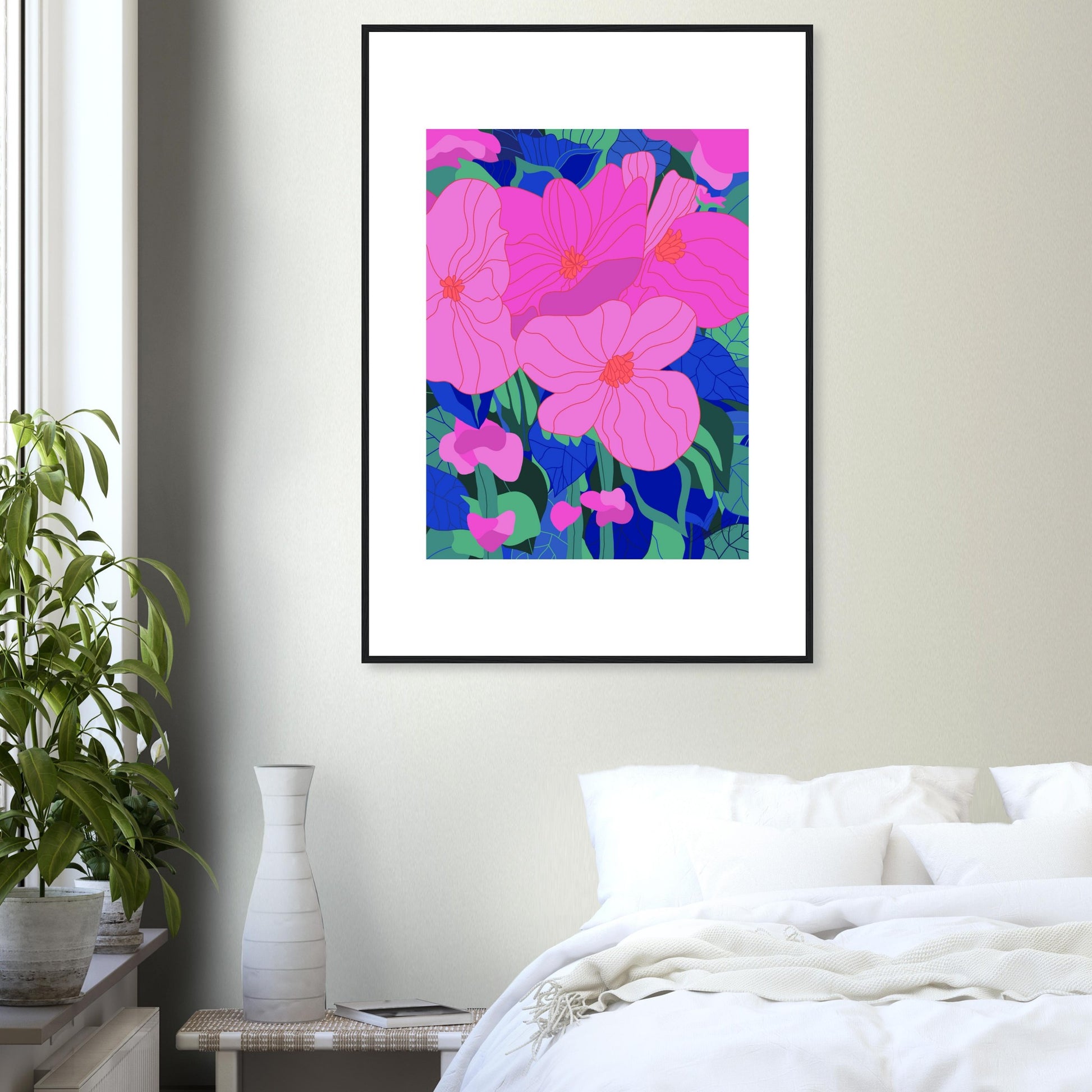 Hot Pink Flowers™ Matte Paper Wooden Framed Poster
