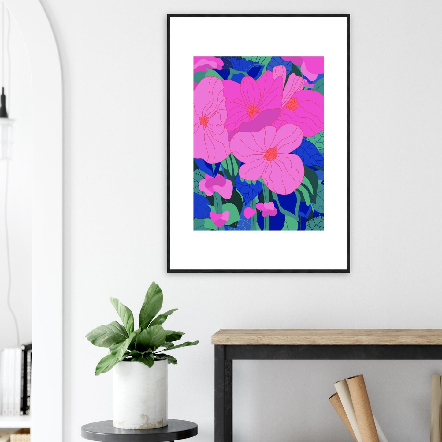 Hot Pink Flowers™ Matte Paper Wooden Framed Poster