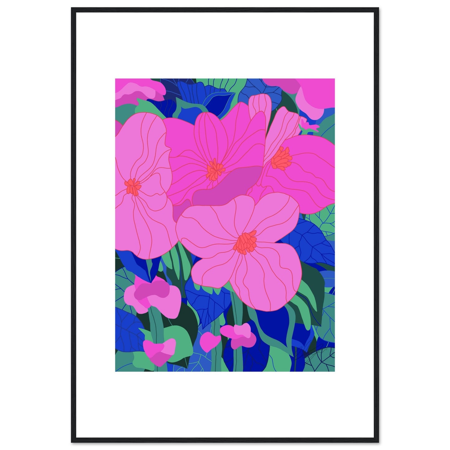 Hot Pink Flowers™ Matte Paper Wooden Framed Poster