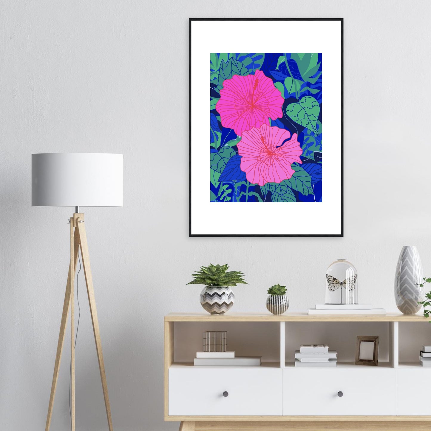 Hot Pink Hibiscus Flower™ Premium Wooden Framed Matte Wall Art Print