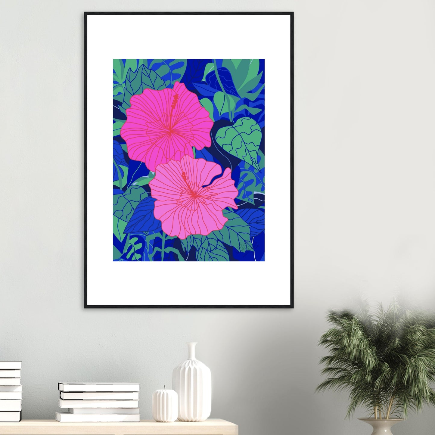 Hot Pink Hibiscus Flower™ Premium Wooden Framed Matte Wall Art Print