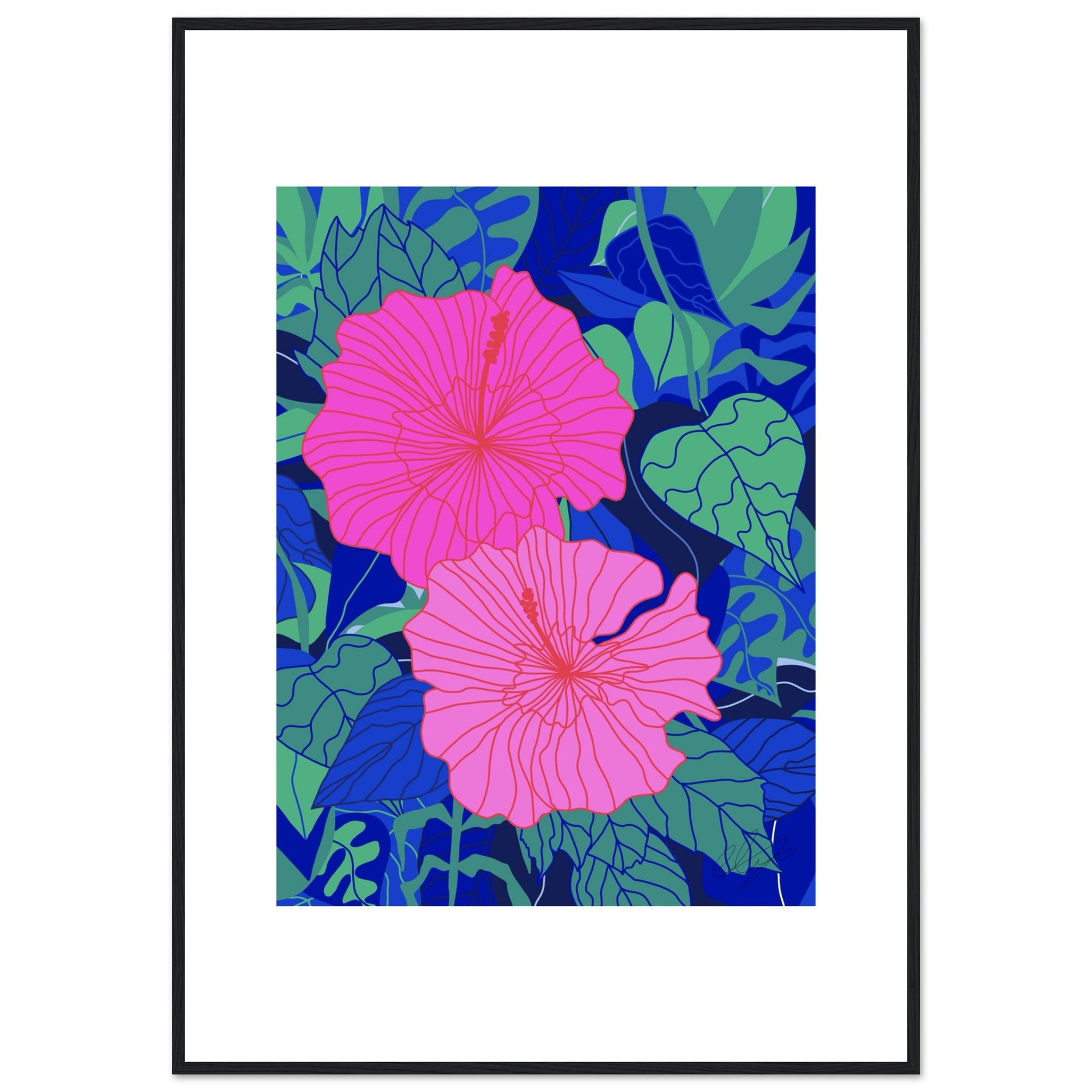 Hot Pink Hibiscus Flower™ Premium Wooden Framed Matte Wall Art Print