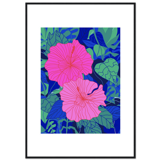 Hot Pink Hibiscus Flower™ Premium Wooden Framed Matte Wall Art Print