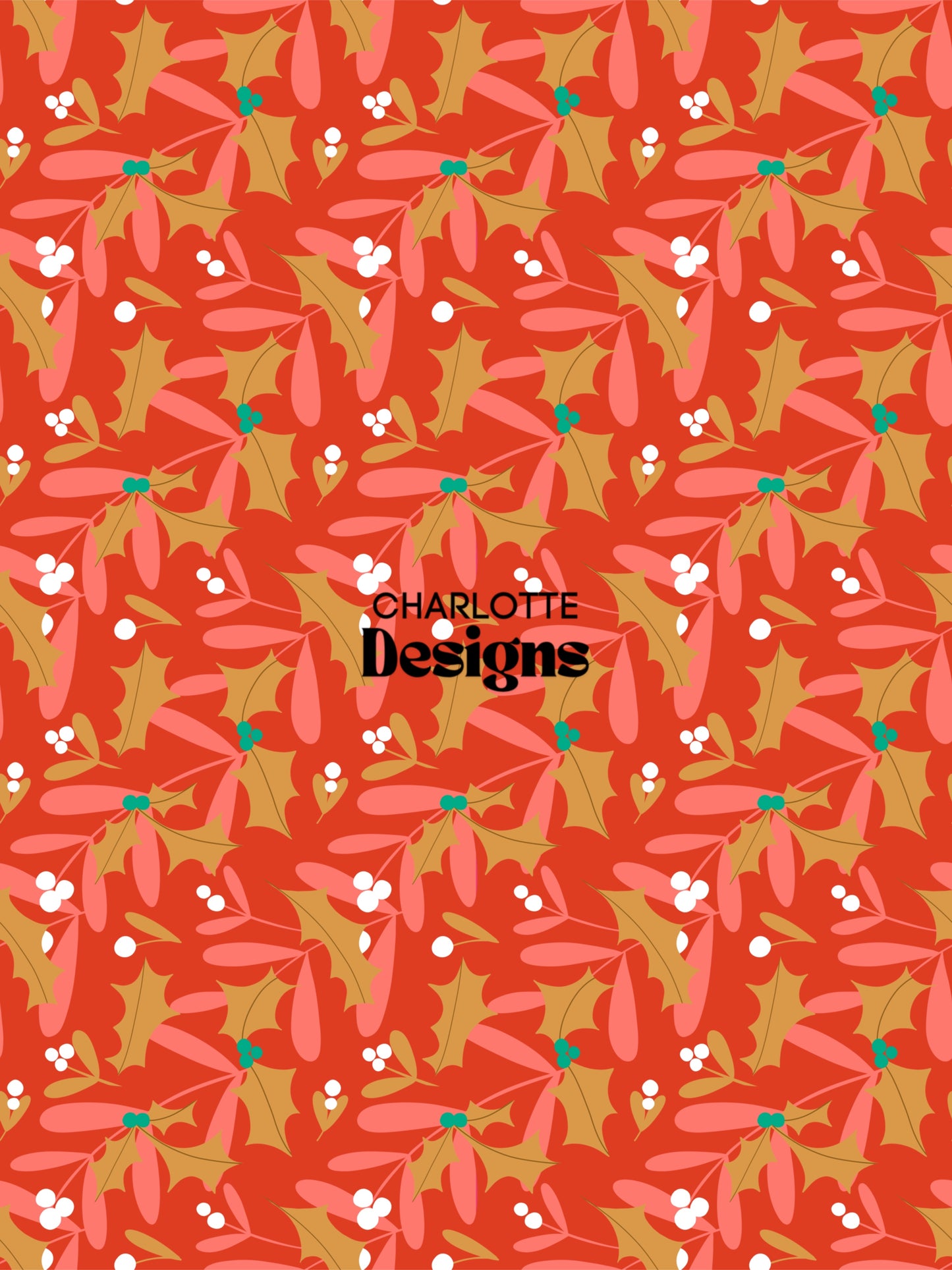 Mistletoe and Holly™ Orange Festive Pattern by Charlotte Design