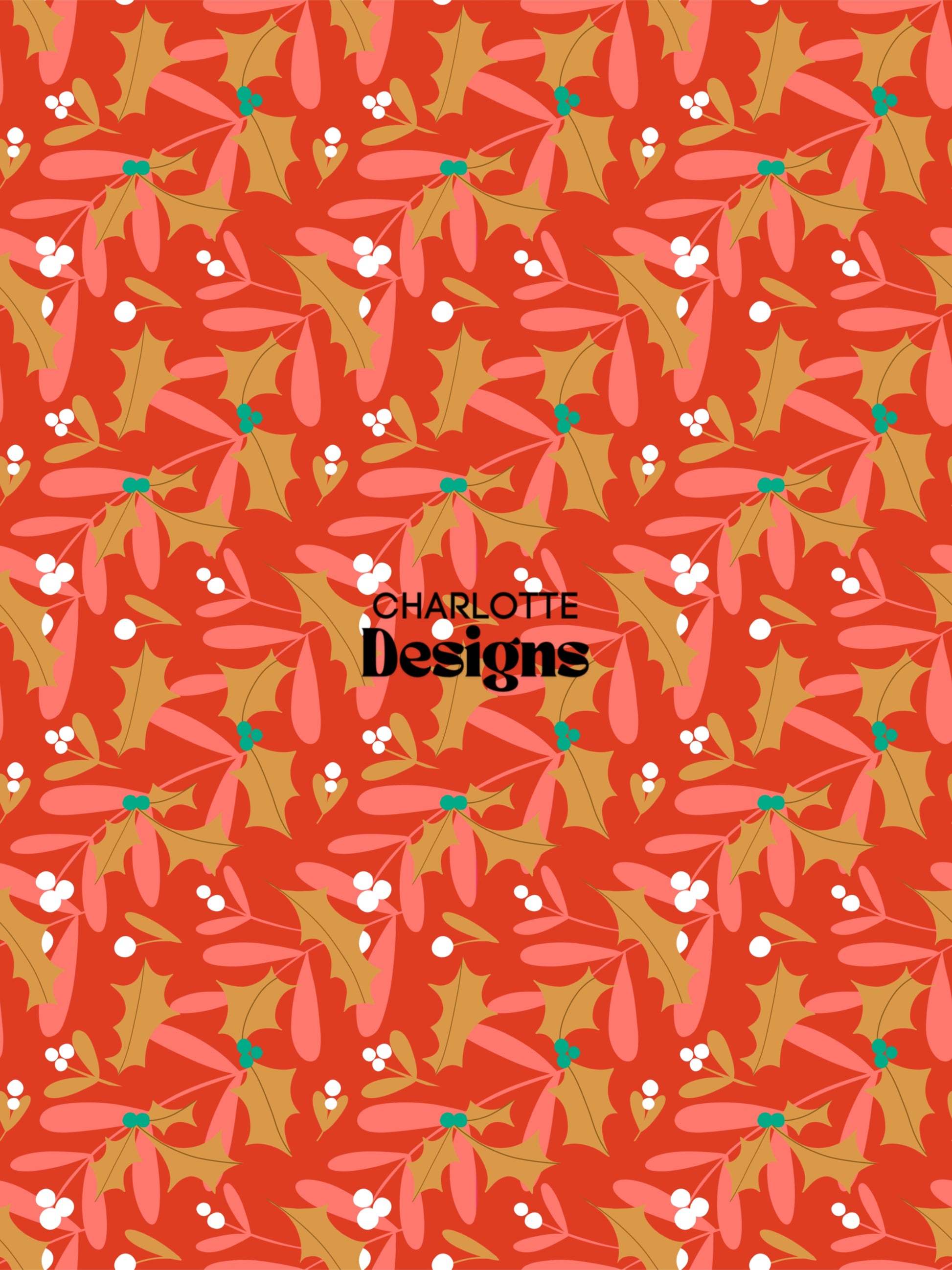 Mistletoe and Holly™ Orange Festive Pattern by Charlotte Design