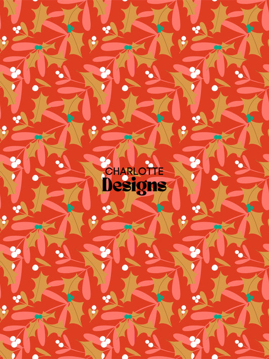 Mistletoe and Holly™ Orange Festive Pattern by Charlotte Design