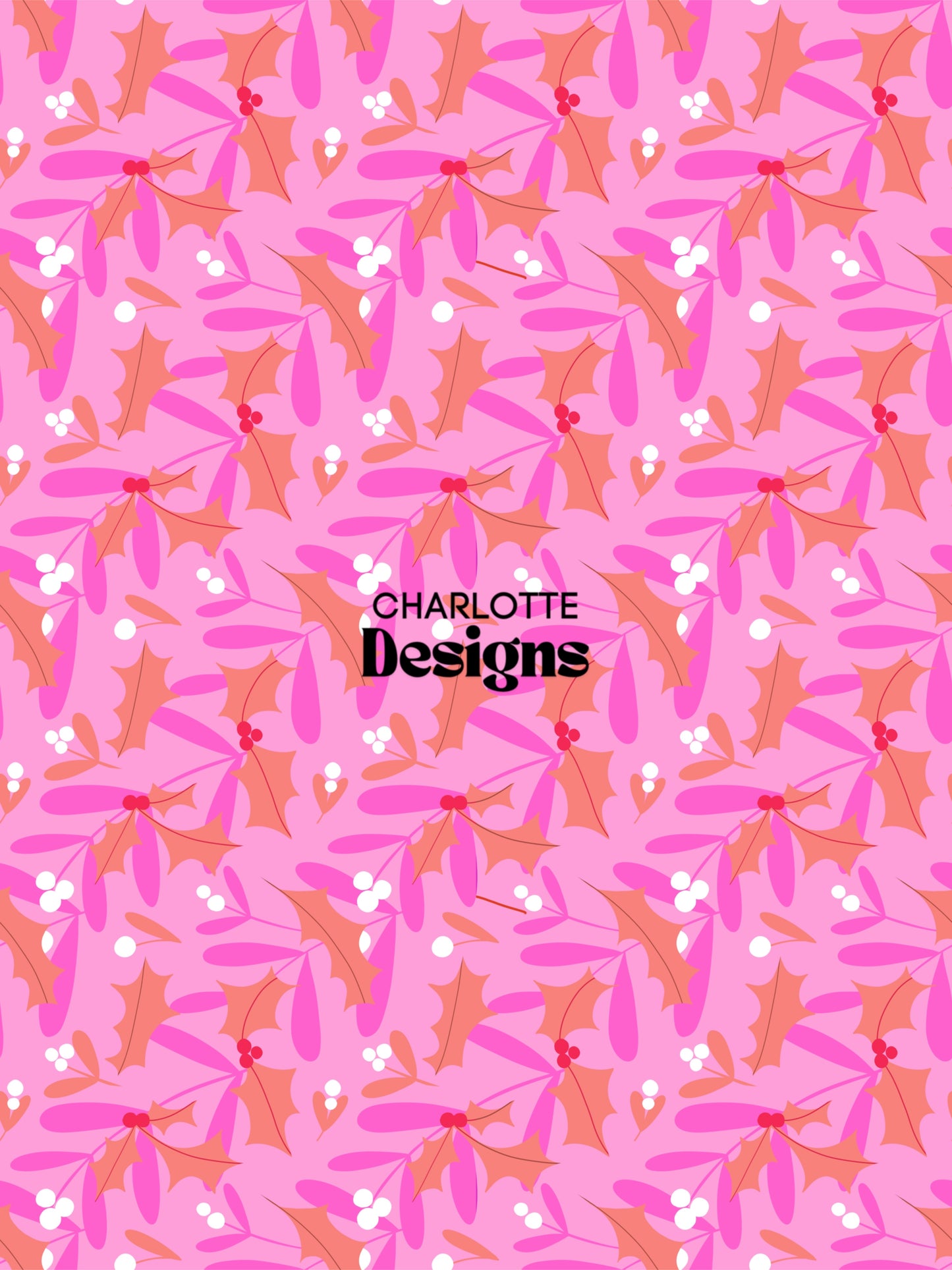 Mistletoe and Holly Pink™ Festive Seamless Pattern Design