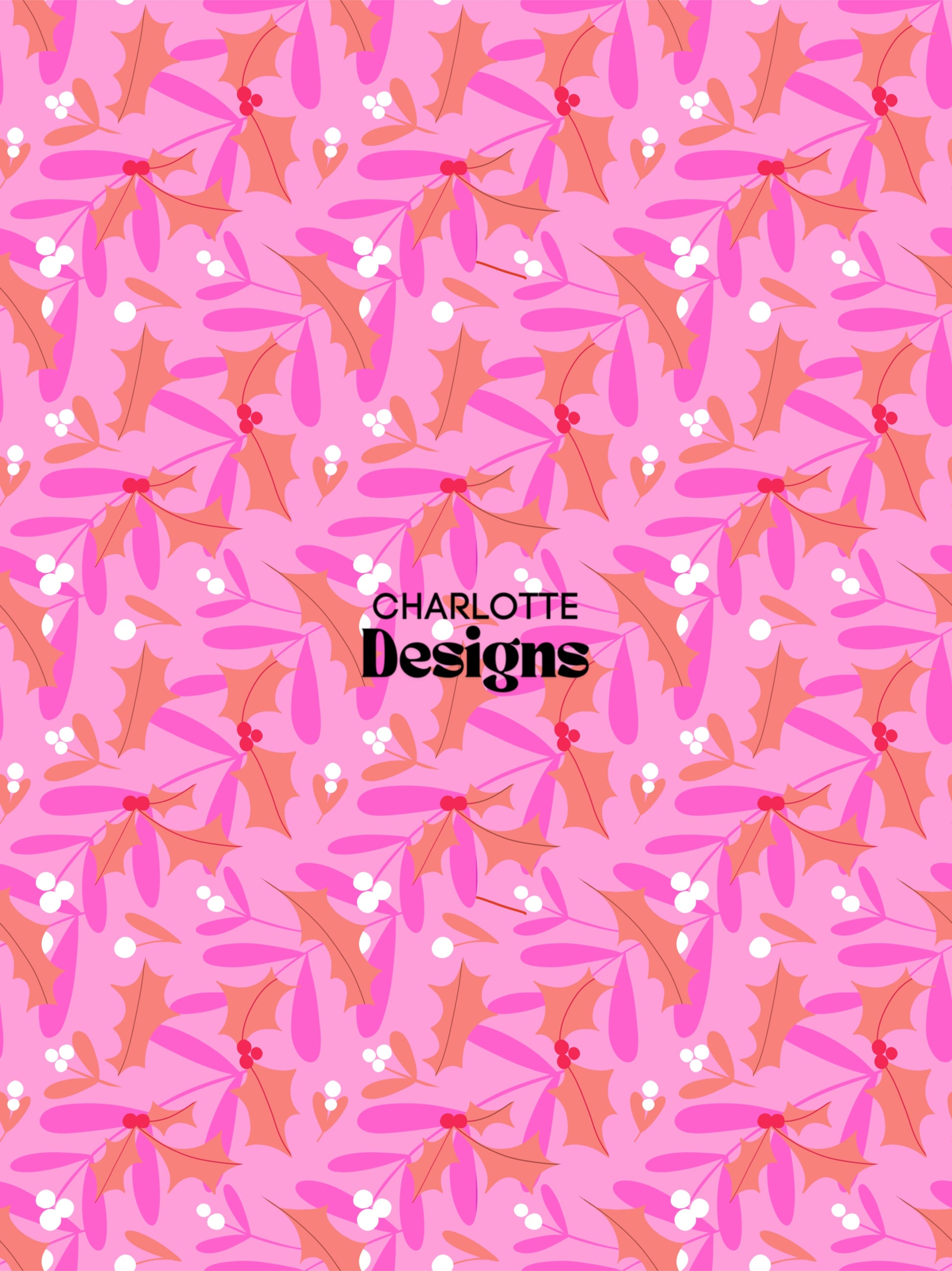 Mistletoe and Holly Pink™ Festive Seamless Pattern Design