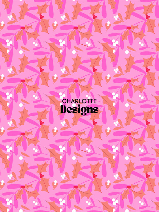 Mistletoe and Holly Pink™ Festive Seamless Pattern Design