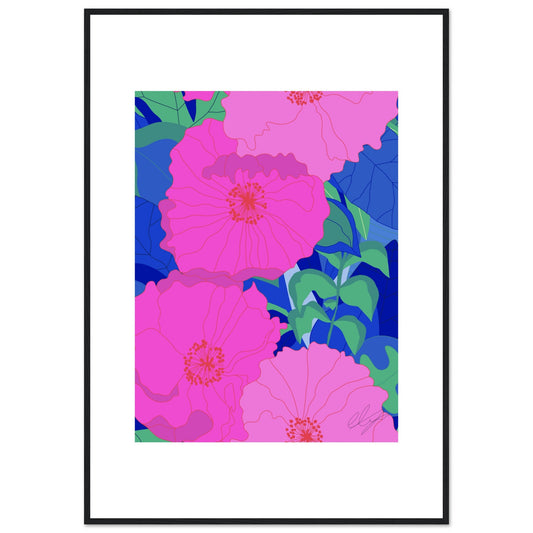 Pink Inferno Blossoms™ Premium Wooden Framed Matte Poster