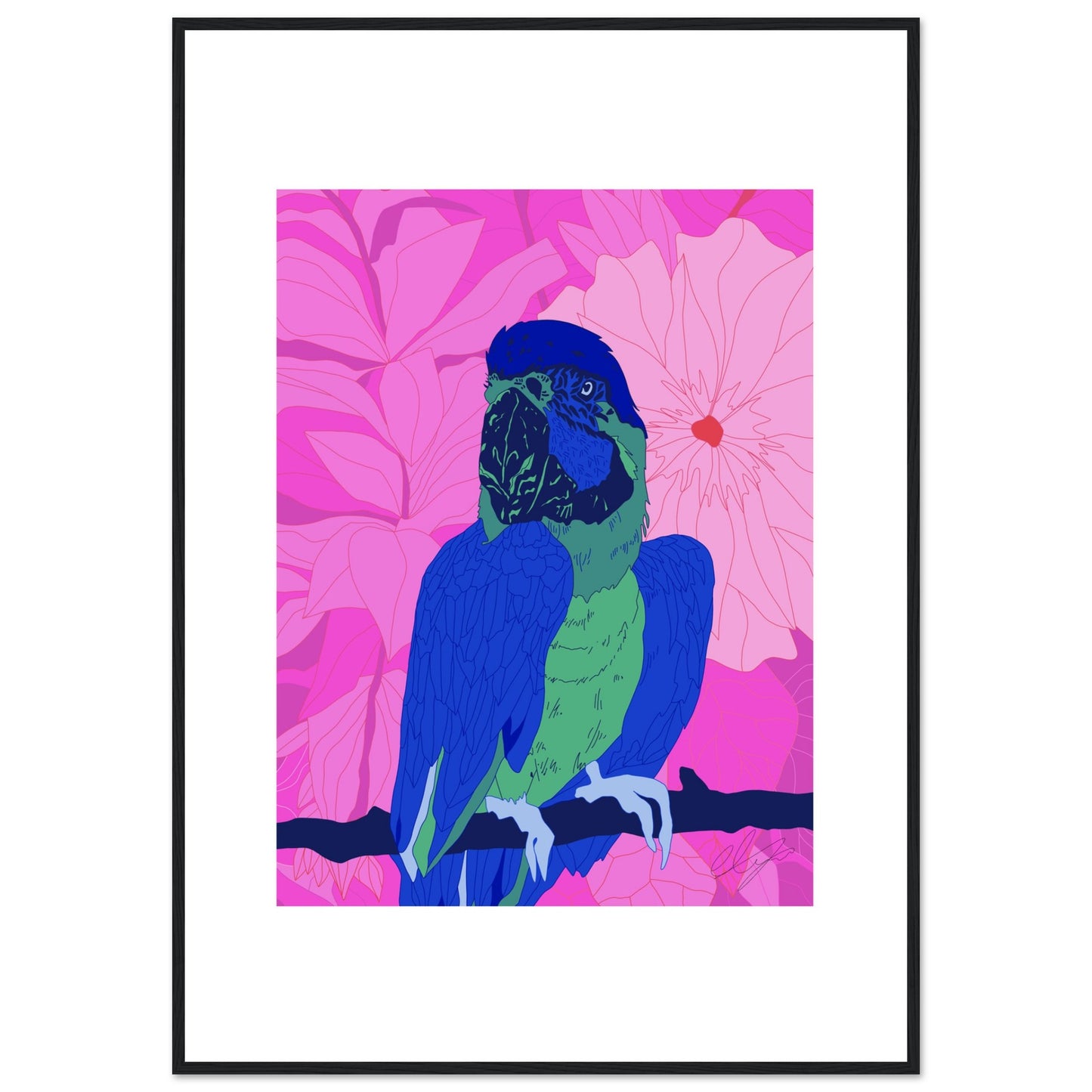 Pink Parrot™ Wooden Framed Matte Art Poster by Charlotte Design