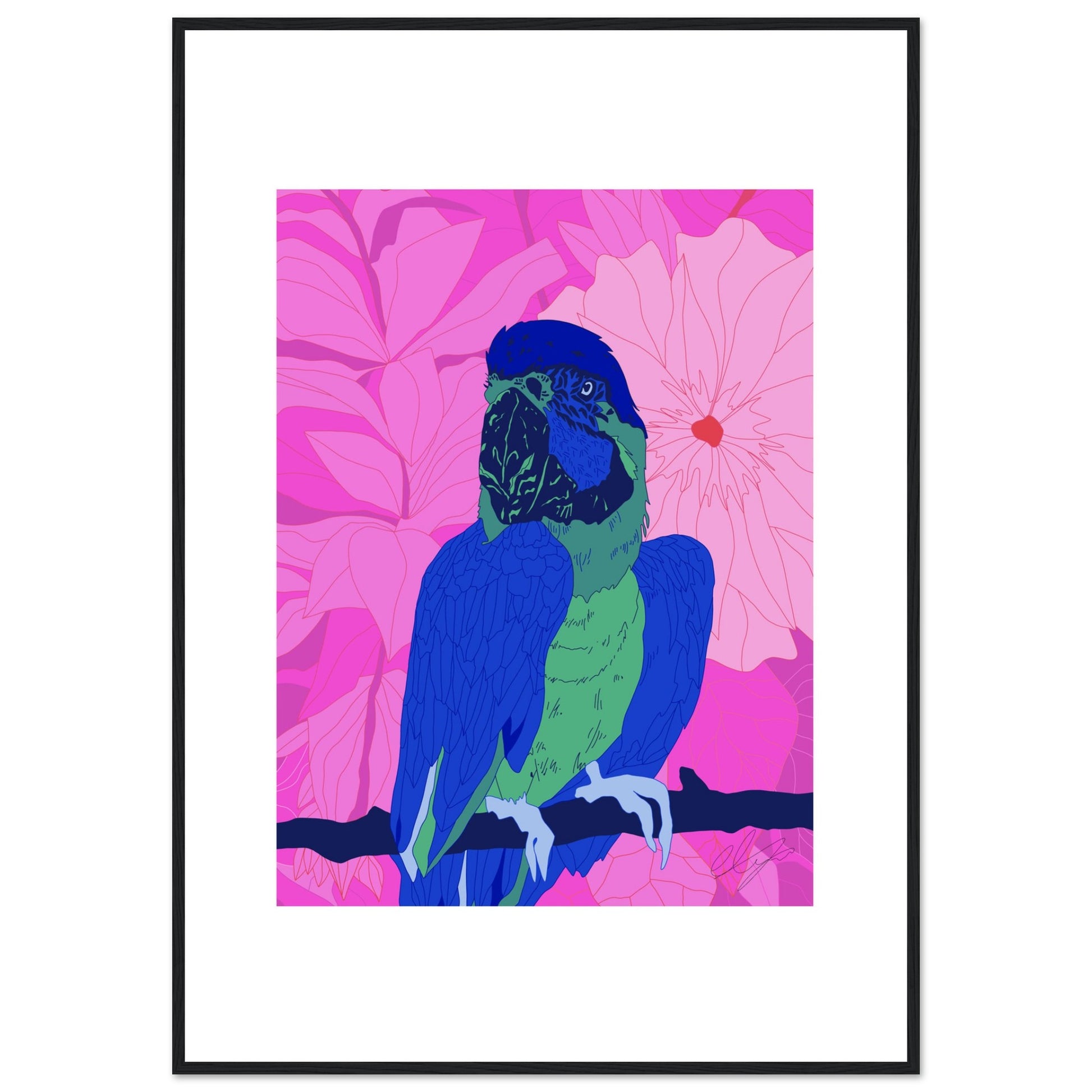 Pink Parrot™ Wooden Framed Matte Art Poster by Charlotte Design