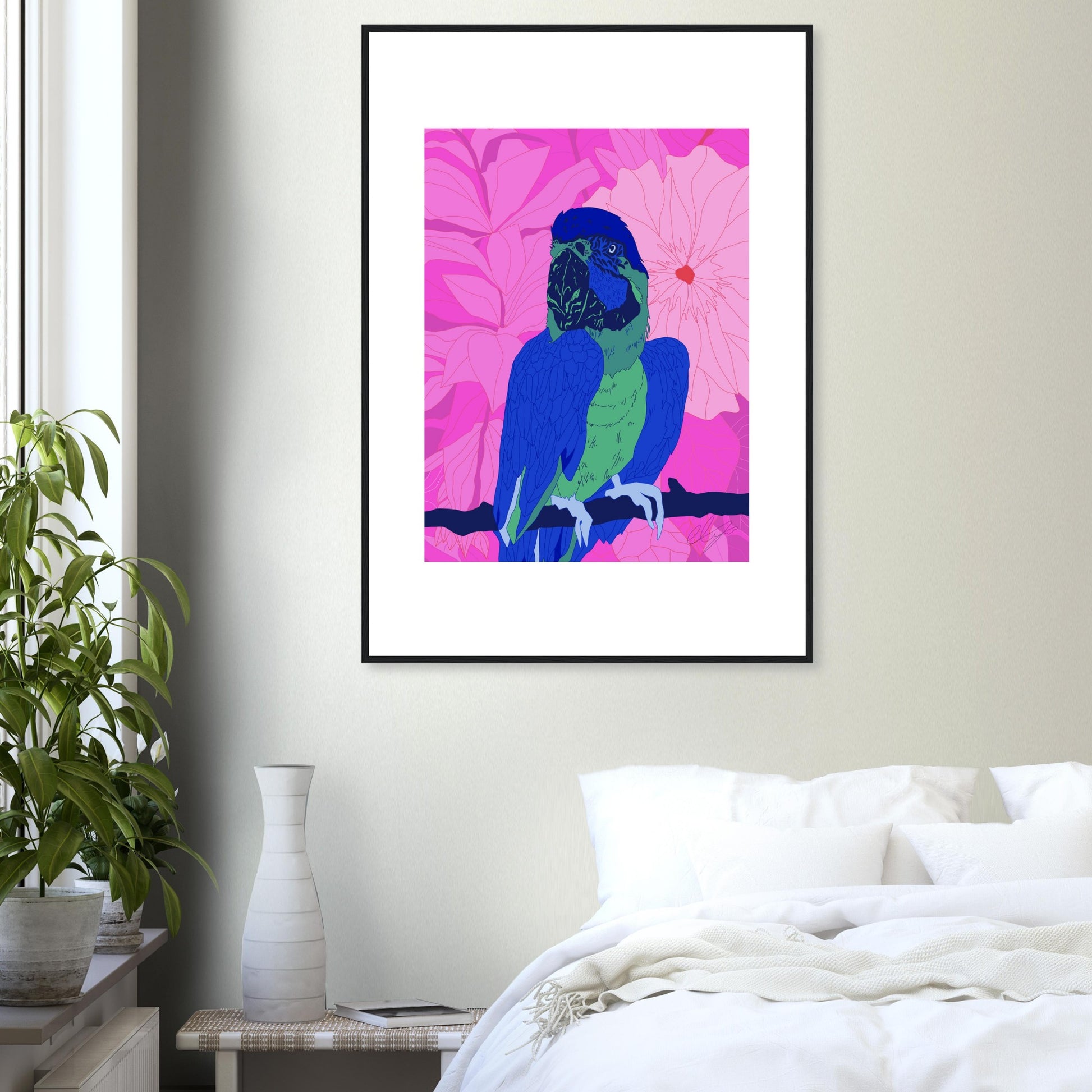 Pink Parrot™ Wooden Framed Matte Art Poster by Charlotte Design