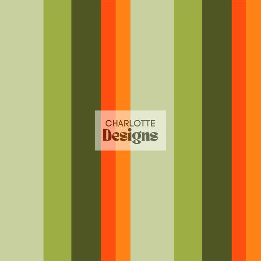 Retro ‘Stripe’™ Green & Orange Seamless Print Design